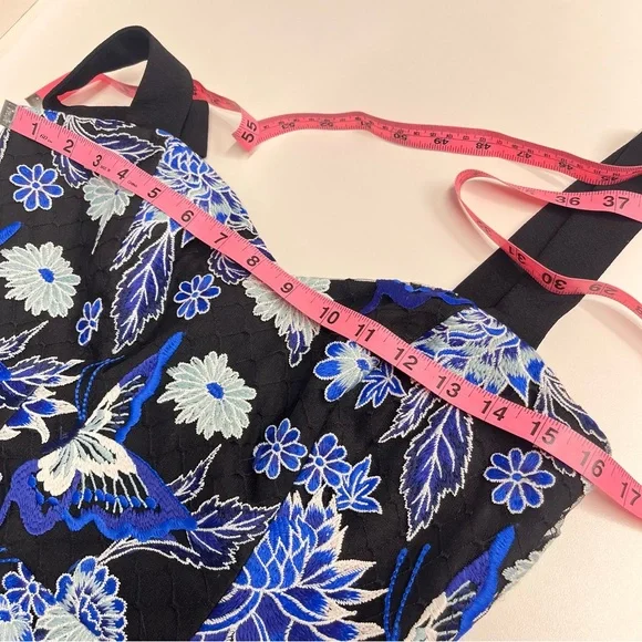 Imperfect NWT Dress the Population embroidered overlay blue floral medium dress - Picture 11 of 17